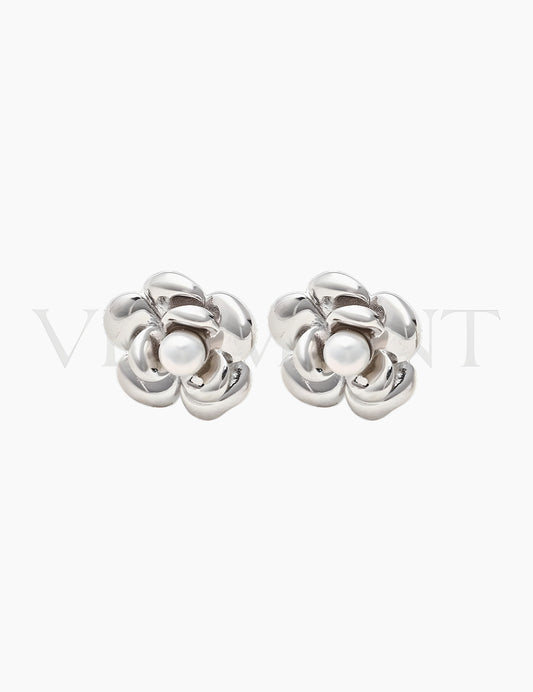 Boucles d’Oreilles Fleur & Perle en Argent