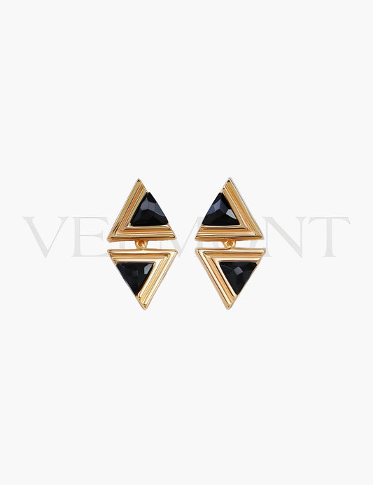 Boucles d'Oreilles Triangulaires Onyx Doré