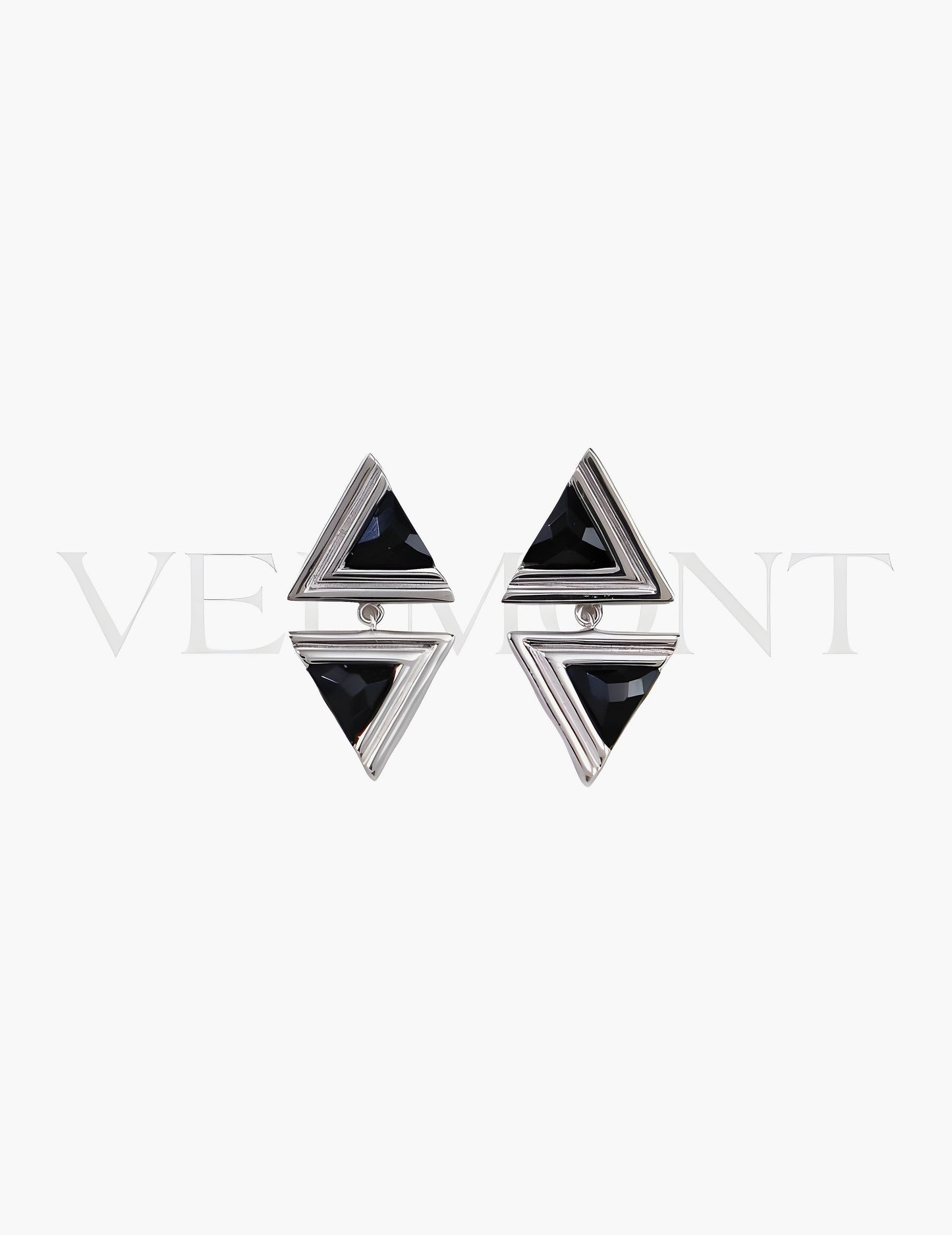 Boucles d'Oreilles Triangulaires Onyx Argent