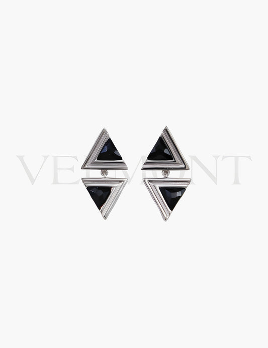 Boucles d'Oreilles Triangulaires Onyx Argent