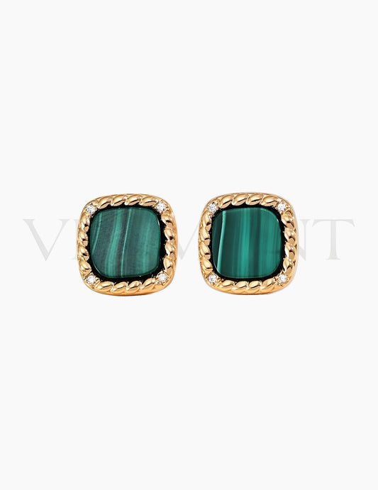 Boucles d’Oreilles Éclat de Malachite Doré