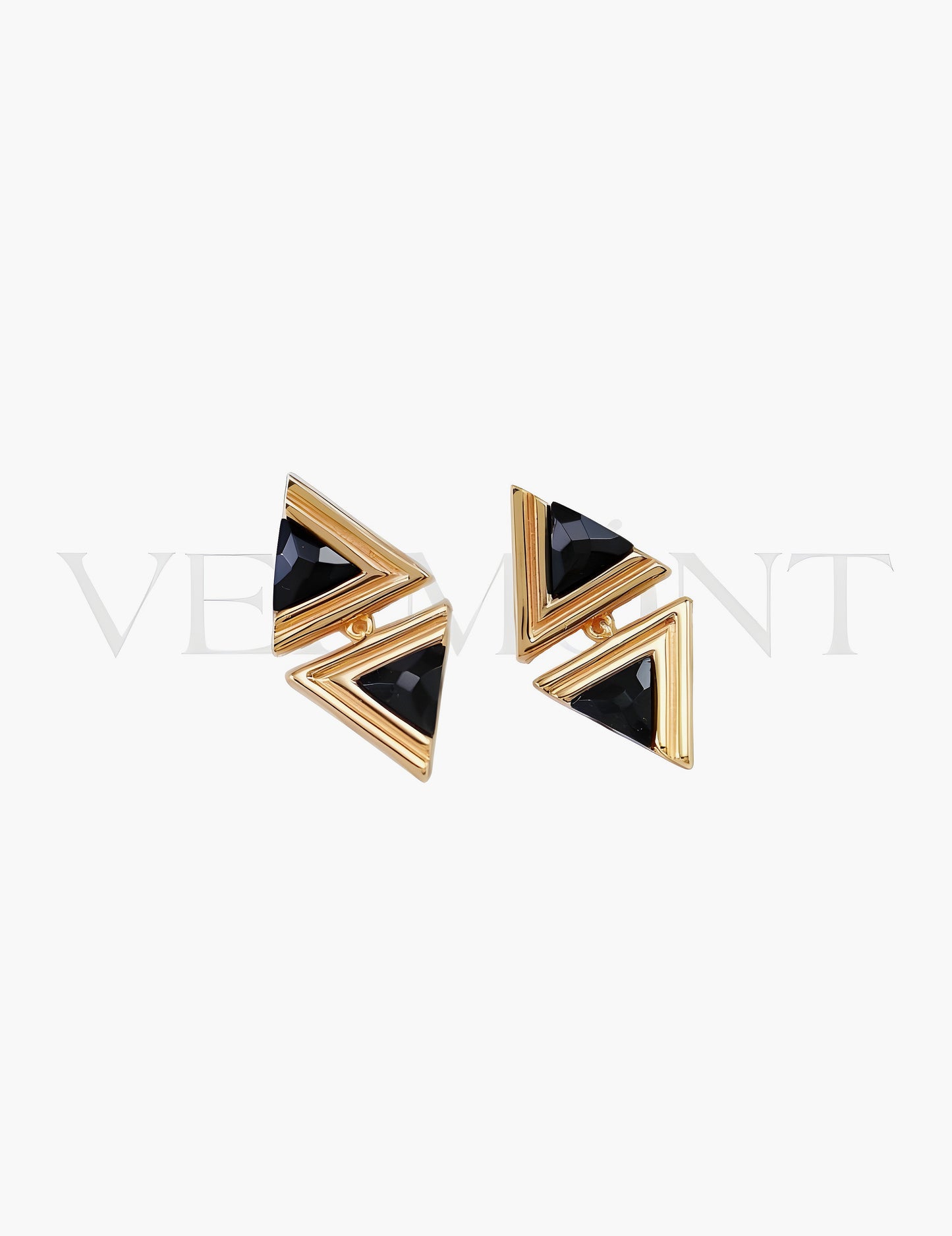 Boucles d'Oreilles Triangulaires Onyx Doré