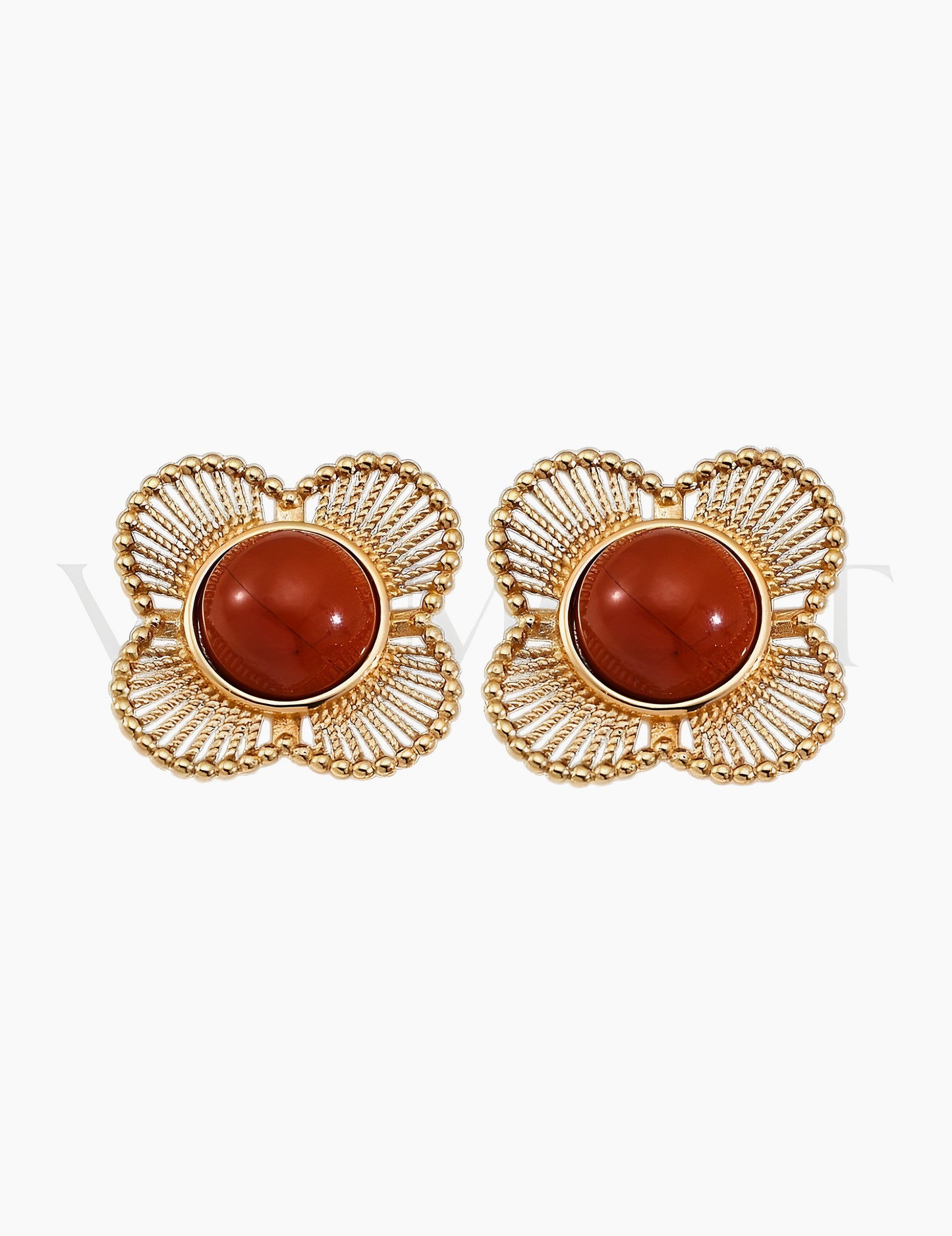 Boucles d’Oreilles Fleur d’Agate Rouge Dorée