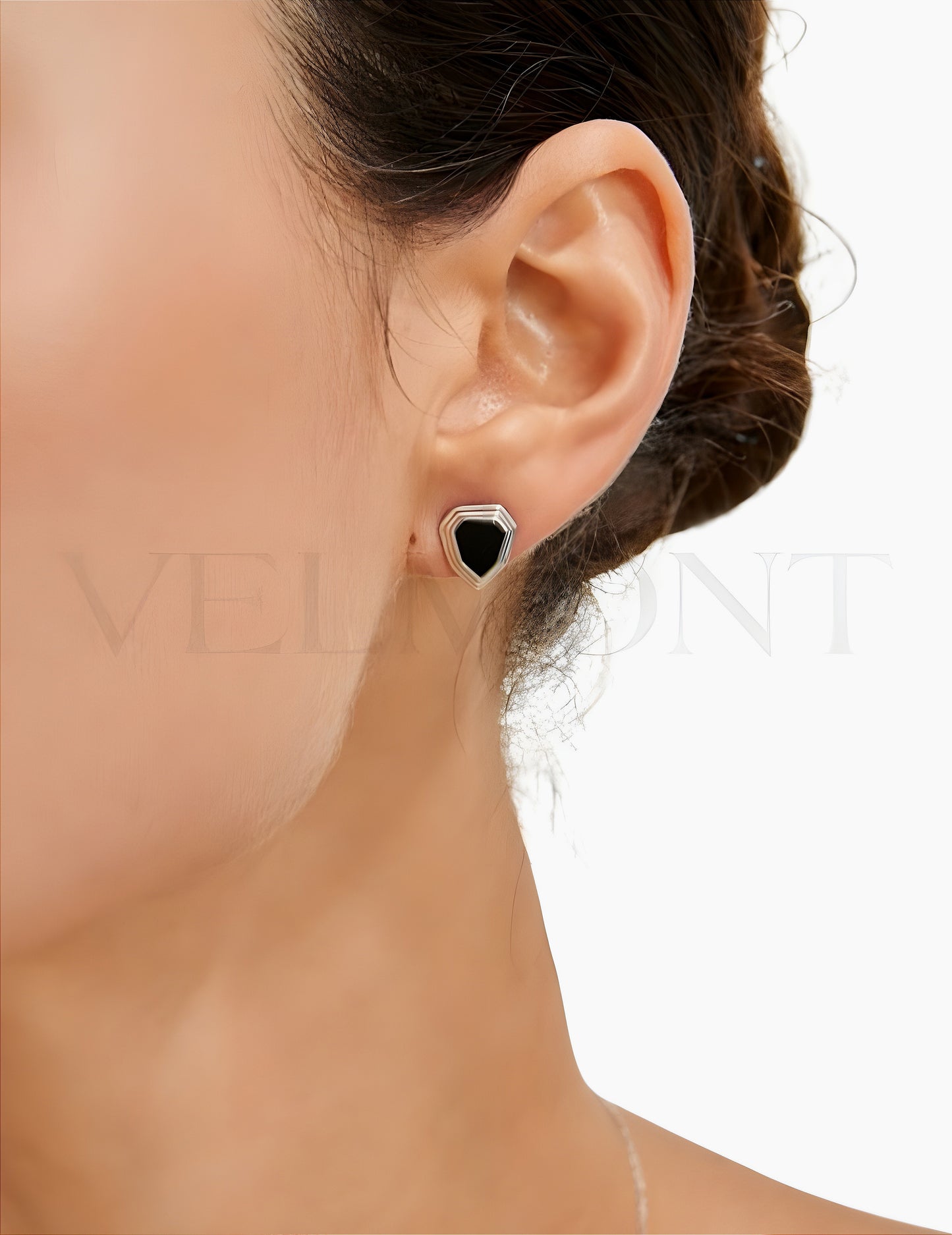 Boucles d'Oreilles Hexagone Noir