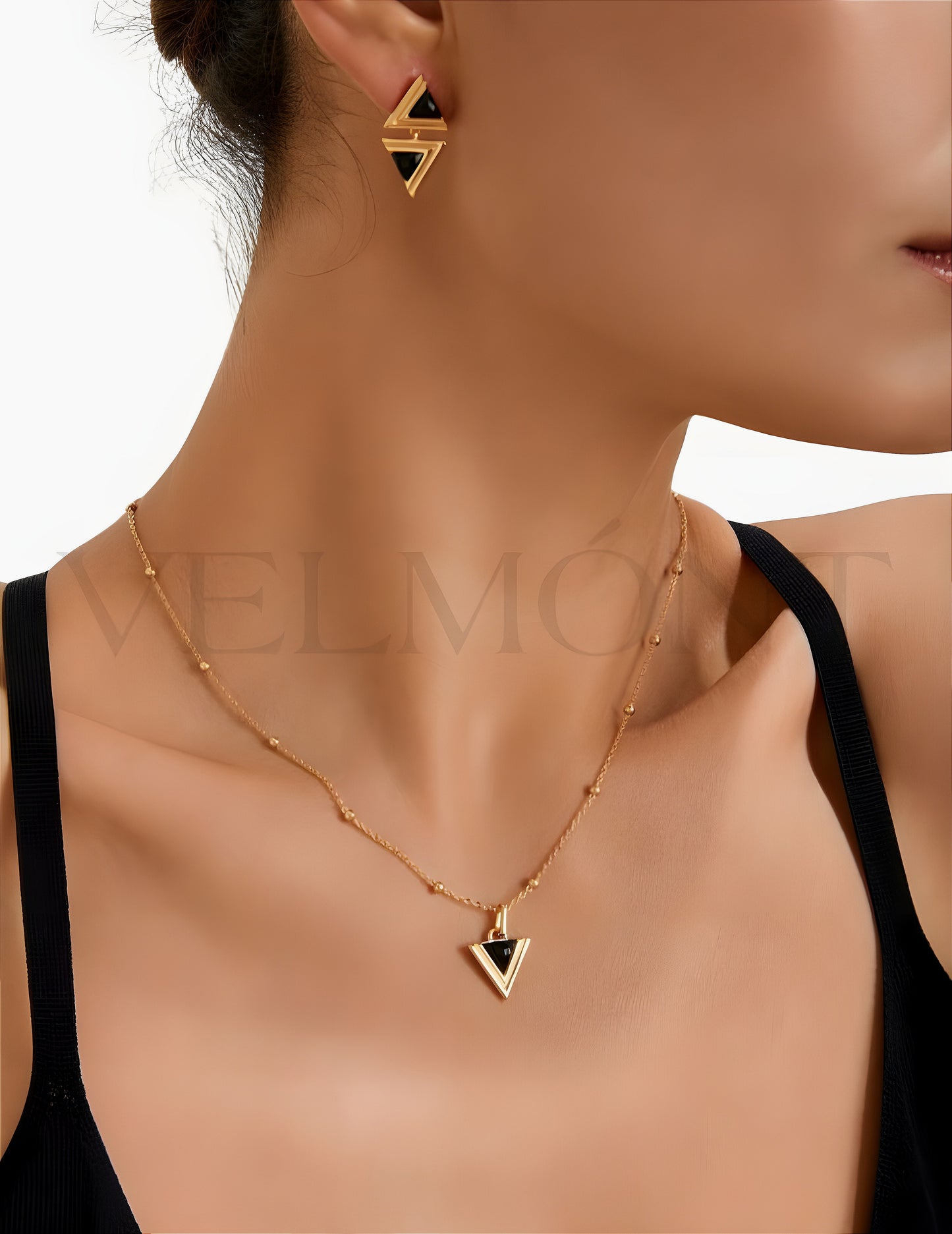 Pendentif Triangulaire Agate Doré