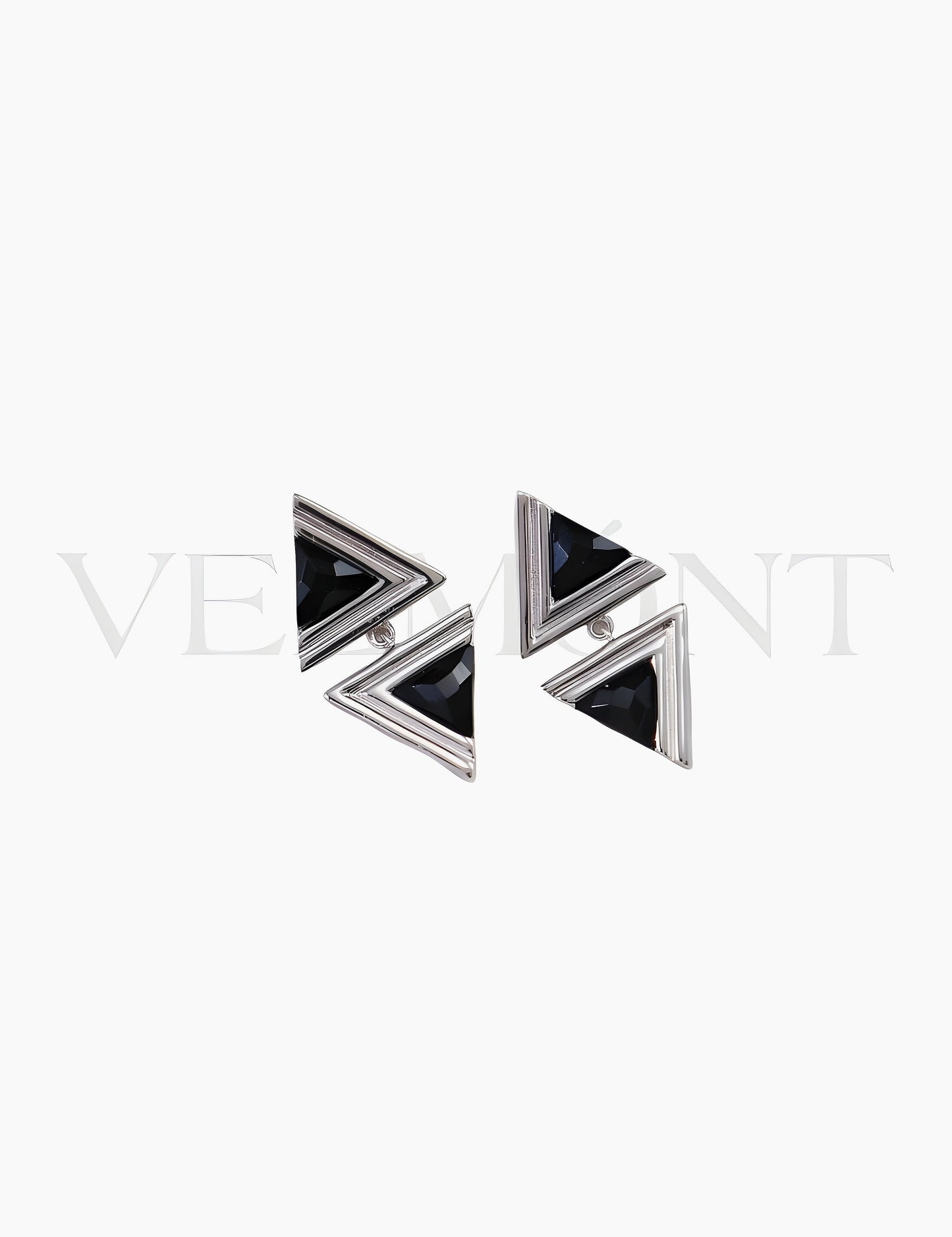 Boucles d'Oreilles Triangulaires Onyx Argent